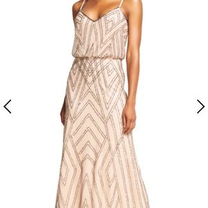 GOLD Adriana Papell Beaded Blusson Dress